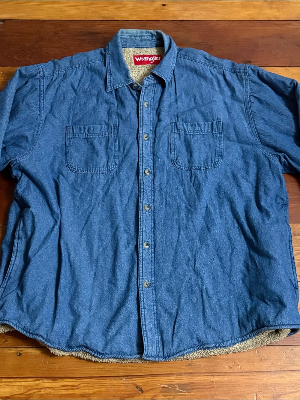 Vintage Wrangler Blue Denim Sherpa-Lined Button Front Shirt